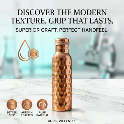 Special Edition Diamond-Cut Honeycomb Copper Water Bottle  Textured Anti-Slip Grip