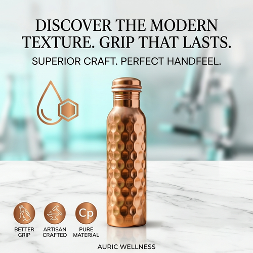 Special Edition Diamond-Cut Honeycomb Copper Water Bottle  Textured Anti-Slip Grip