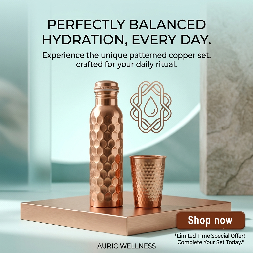 Special Edition Diamond-Cut Honeycomb Copper Water Bottle  Textured Anti-Slip Grip
